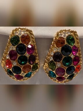 Blanca Gold-Tone Multicolor Crystal Clip-On Earrings
